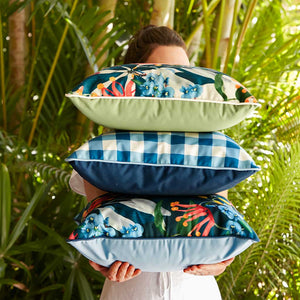 Basil Bangs' Outdoor Cushions add a touch of luxury to any outdoor setting. Featuring piped edges and specially treated fabric, they're perfect for all weathers.