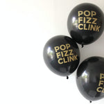 Pop Fizz Clink Black & Gold Balloons (set of 3)
