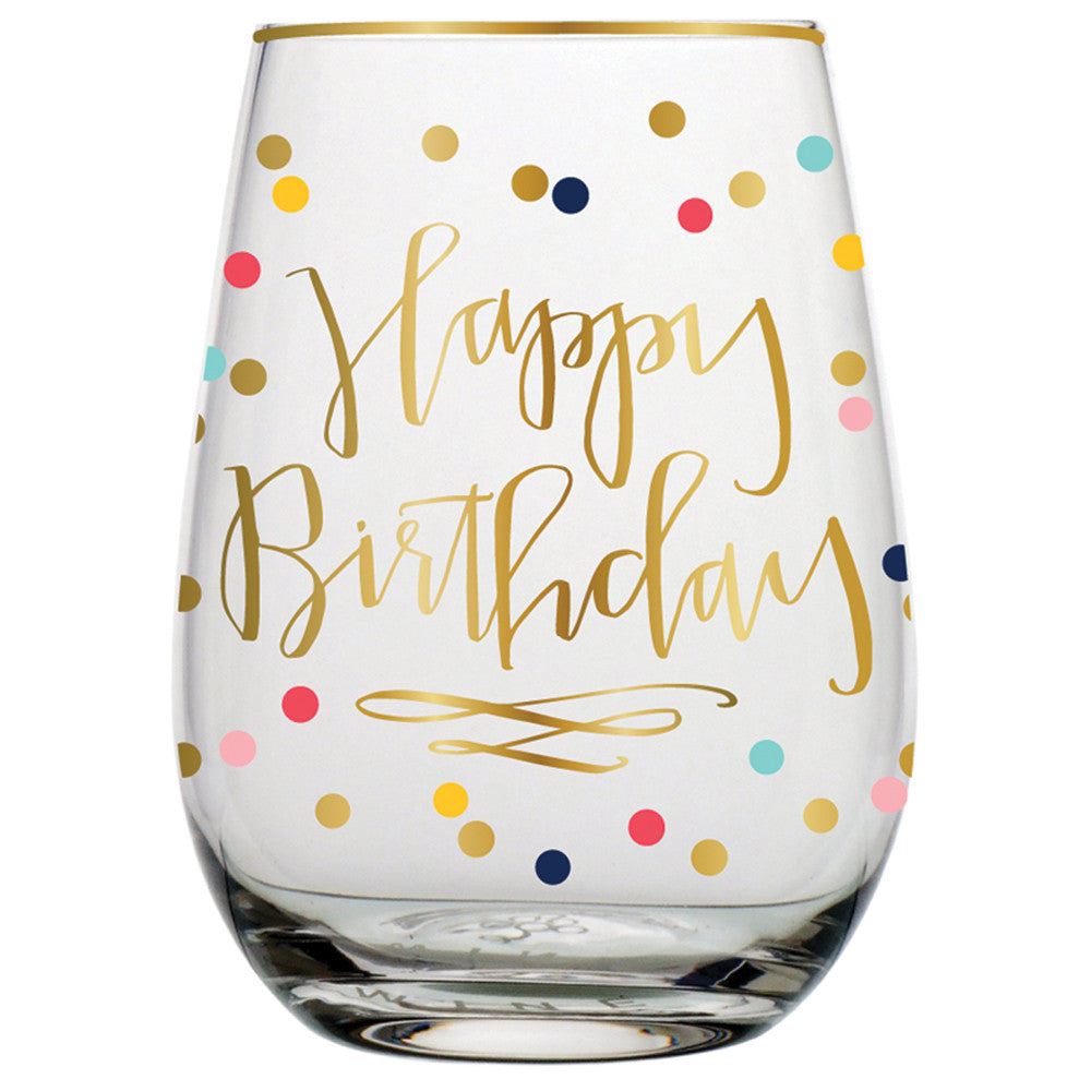 Happy Birthday Stemless Wine Glass 18 oz.