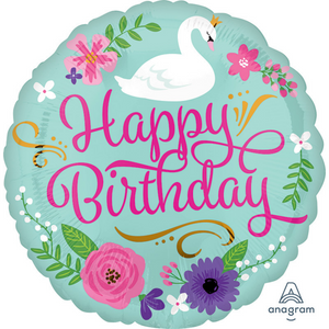 
                
                    Load image into Gallery viewer, Swan Floral Birthday Standard Balloon
                
            
