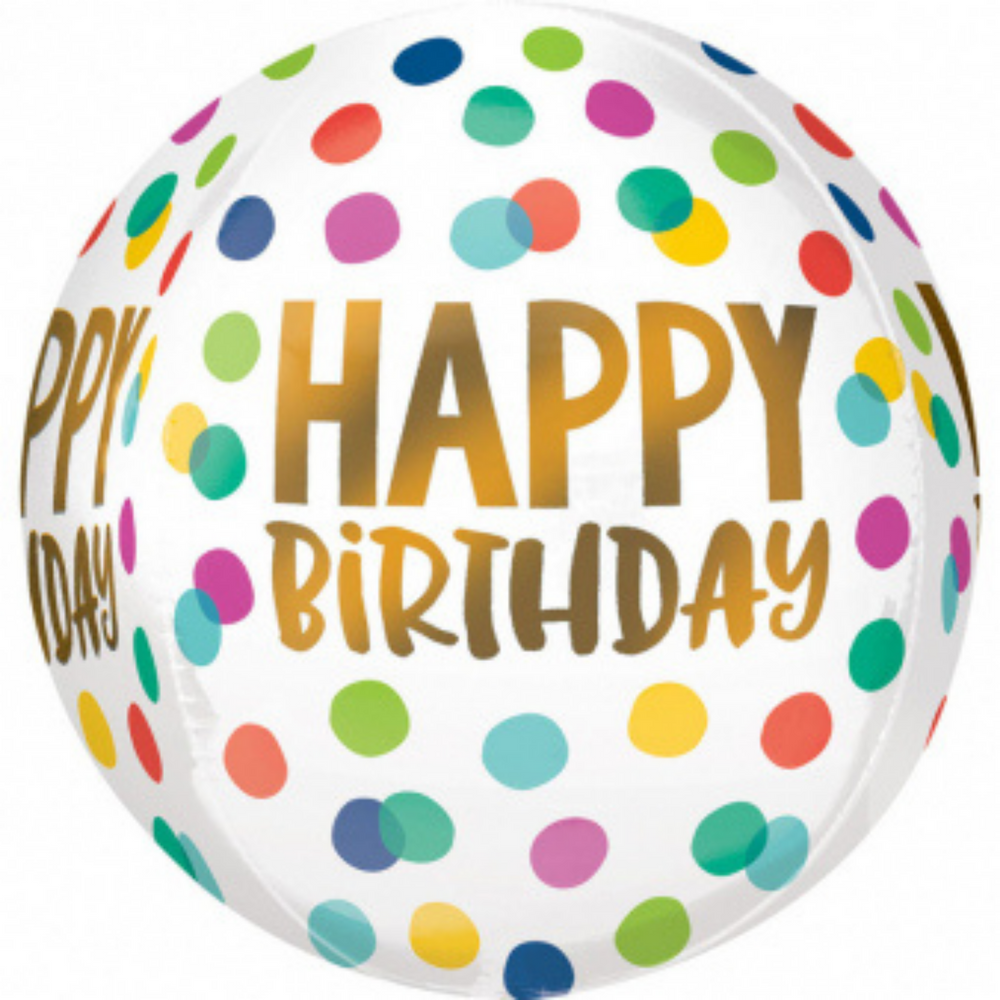 Happy Birthday Gold Polka Dot Balloon