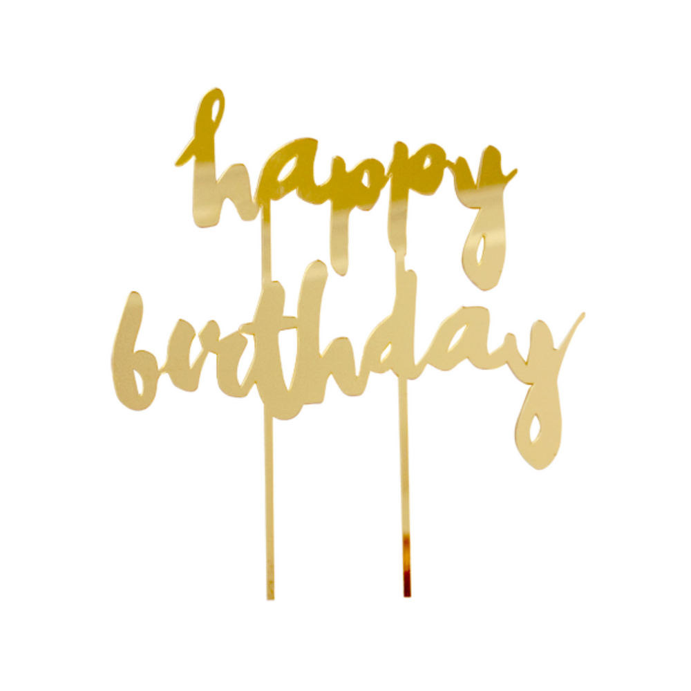 Happy Birthday Gold Mirrored Cake Topper