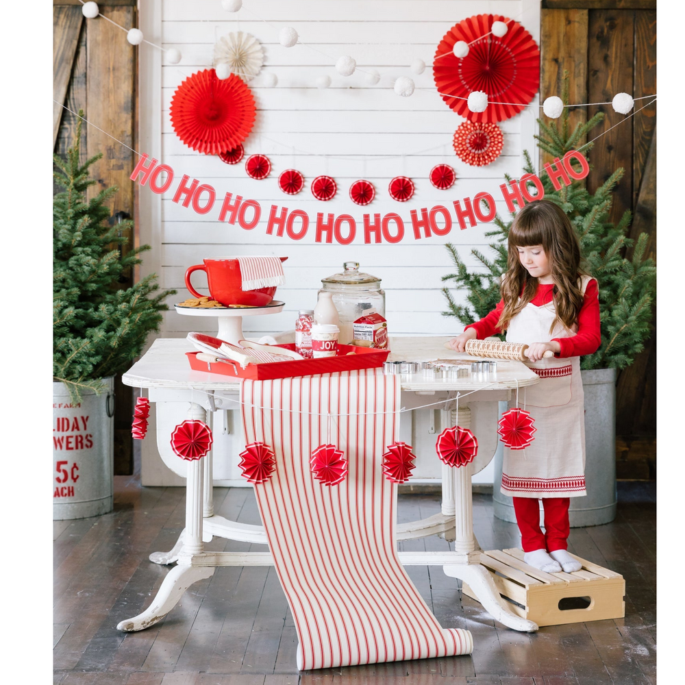 Believe Red Striped Table Runner