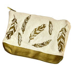 Gold Feather Zip Canvas Pouch