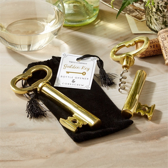 Golden Key Bottle Opener and Cork Set