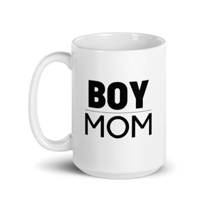 Boy Mom White glossy mug